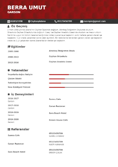 Garson CV Örnekleri | Cv Lazım